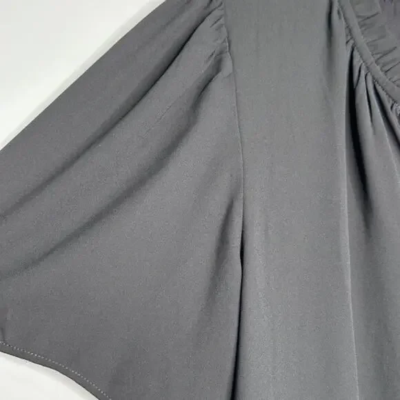 Ann Taylor LOFT Ruffle Tie Neck Mixed Media Top, Black, Size Small - Picture 8 of 8